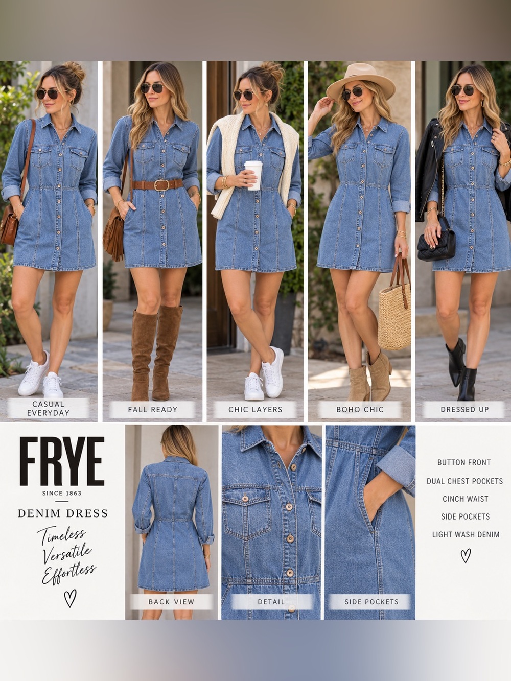 Frye Light Wash Denim Shirt Dress